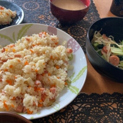 にんじん、玉ねぎ、ウインナーで作ってみました！美味しくできたのでまた作りたいです(*´ω｀*)